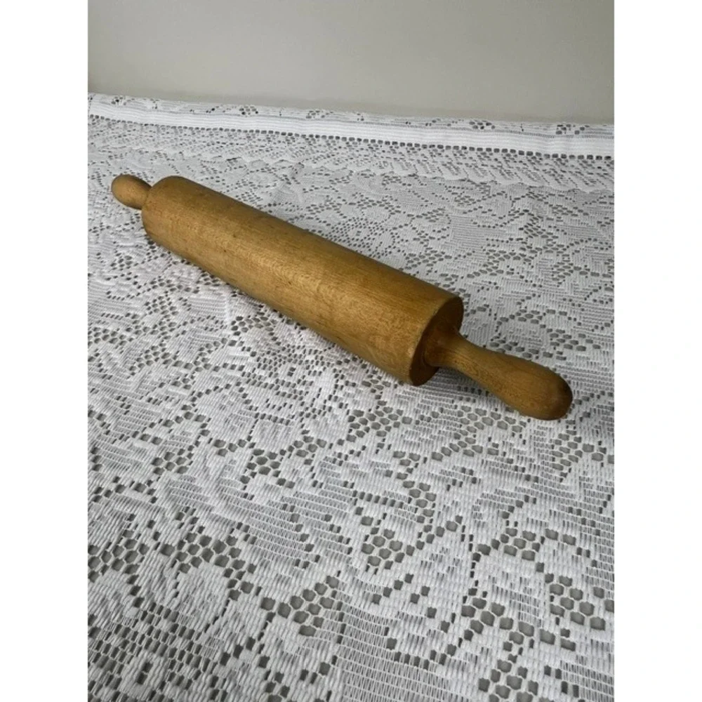 Vintage Wooden Rolling Pin 16.5 Inch Farmhouse Hardwood Dough Roller Natural